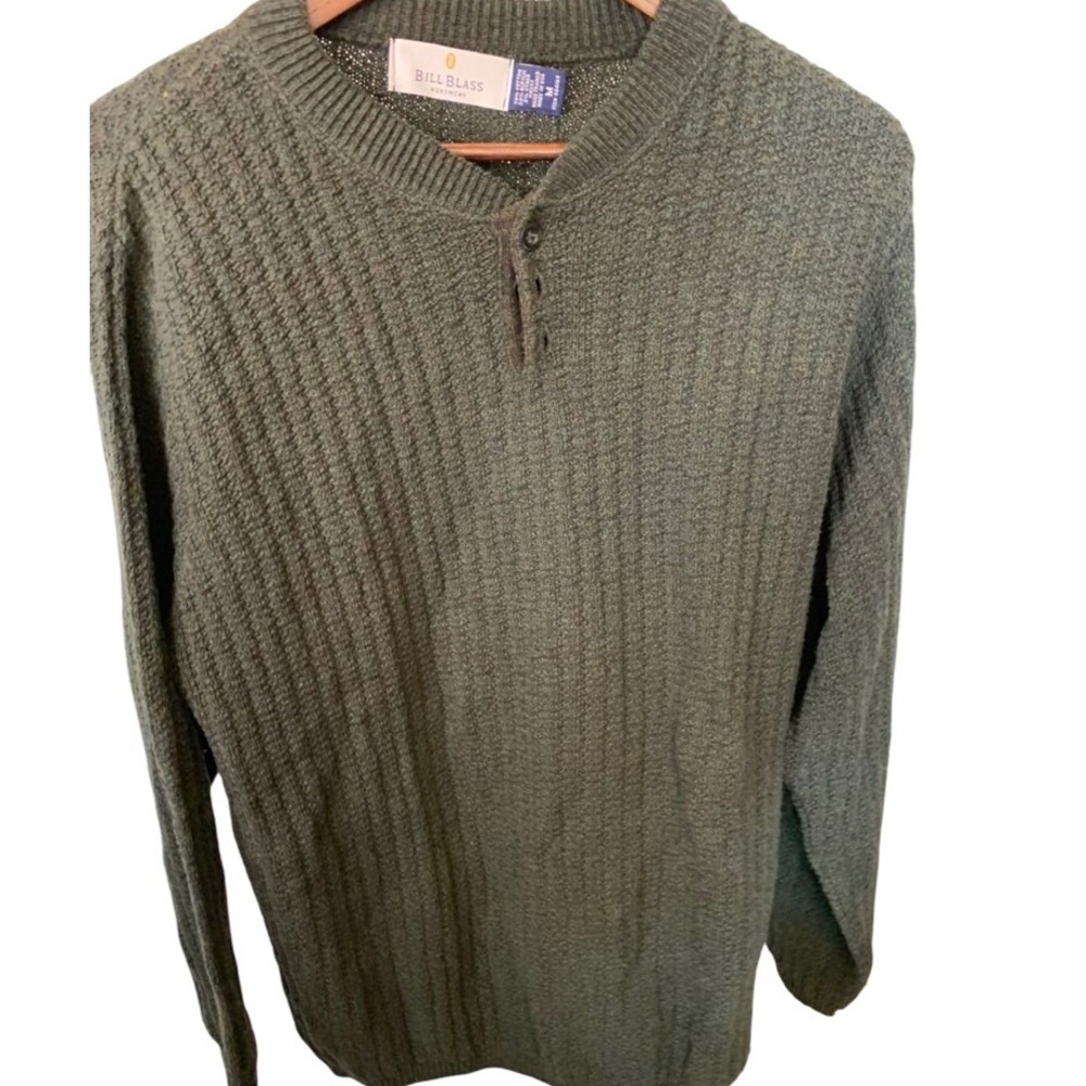SALE Vintage Bill Blass Knit Elements Mens  Sweater Sz L Olive Green Pullover